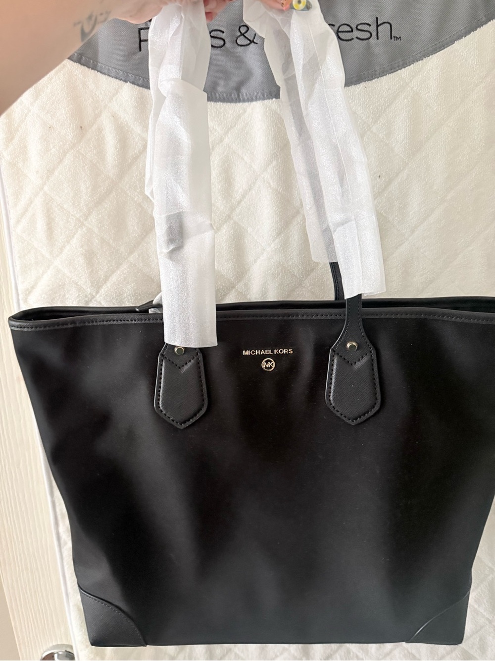 Michael Kors Eva Large Tote Black NWT Nylon Leather Trim $198